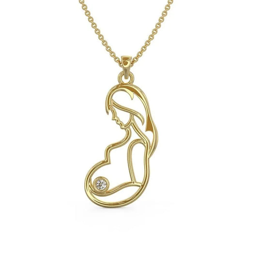 The Davina 9kt gold pendant and chain showcases a stunning design of an expectant mother, elegantly portraying a pregnant woman. Enhanced with a delicate gemstone and paired with an adjustable chain, it is the perfect gift for celebrating life's precious moments.