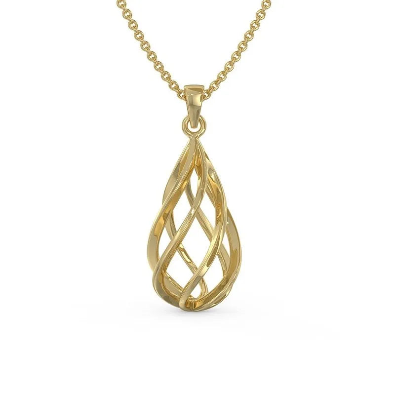 Carine 9kt gold pendant and chain elegantly showcases an intertwined gold teardrop pendant on an 18-inch chain.