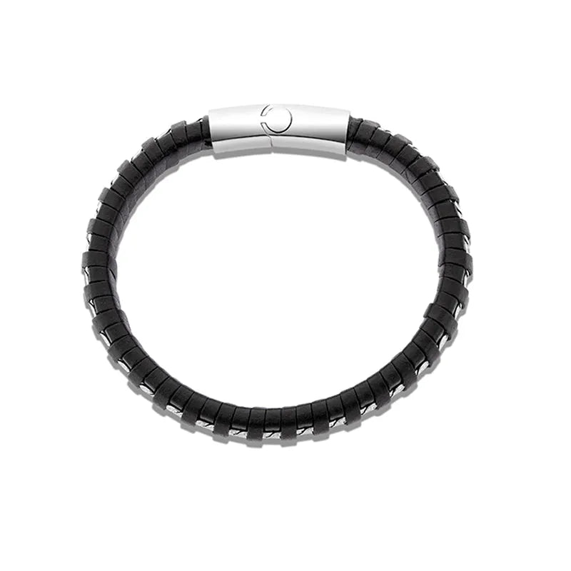 The Domo leather bracelet for men features a sleek black design with a silver clasp and comes elegantly packaged for gifting. Ideal for any occasion, it is available for nationwide delivery.