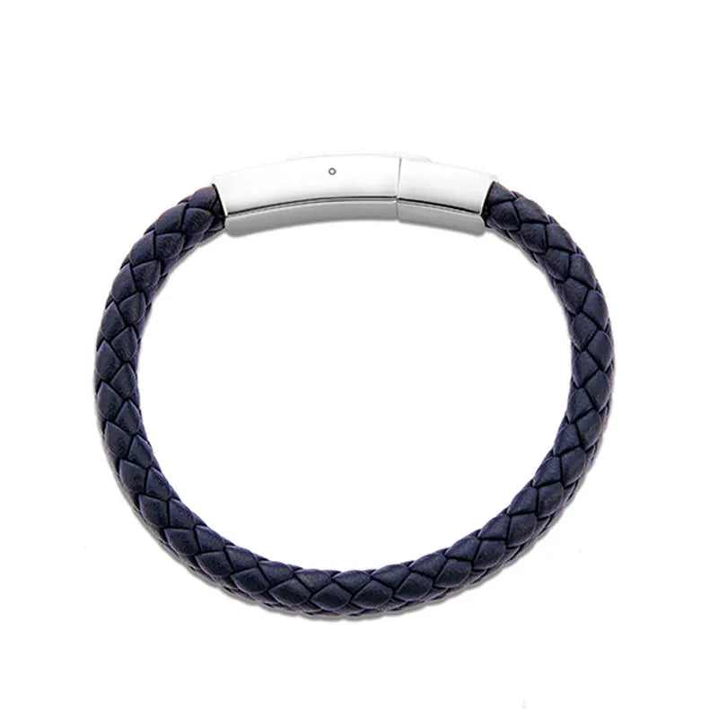 Introducing the Nemo men's braided black leather bracelet featuring a silver clasp, an ideal accessory for any occasion, elegantly packaged for gifting.