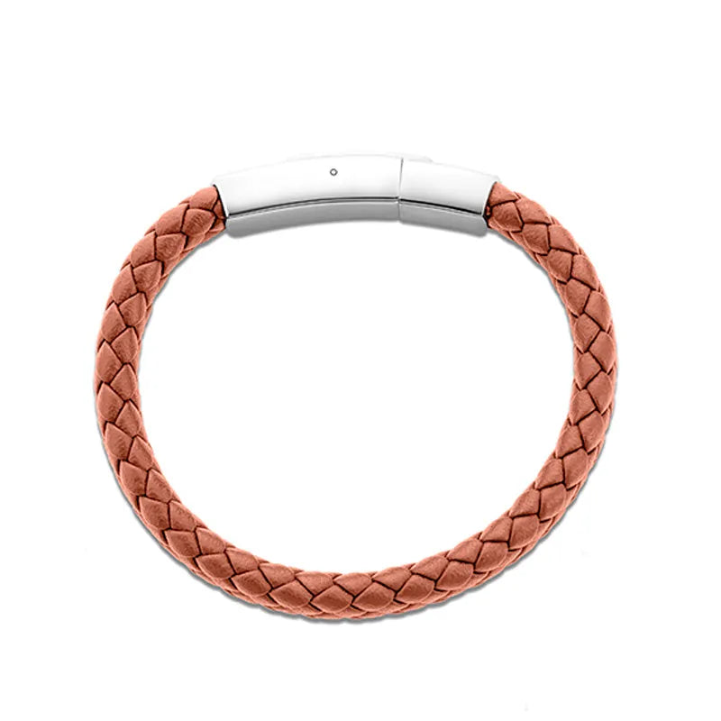 The Nemo leather bracelet for men features a braided brown leather design with a silver clasp, making it perfect for gift packaging.