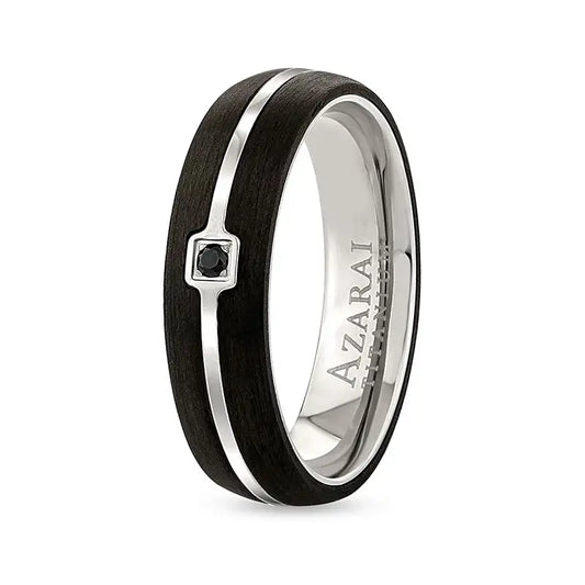 A men's Magnum black diamond wedding band with black wood and black diamond.