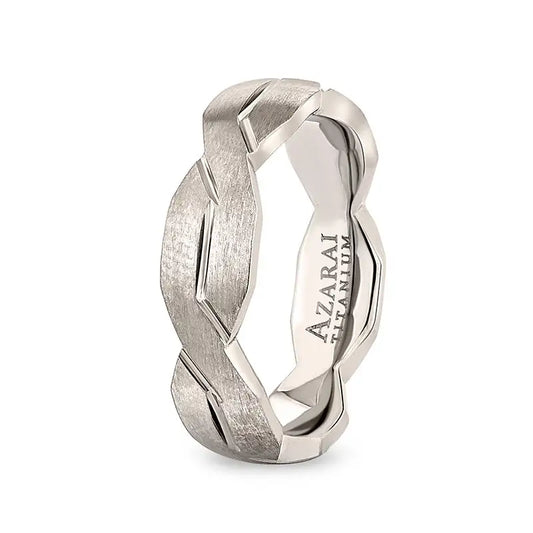 An Oasis titanium wedding band with a braided design.