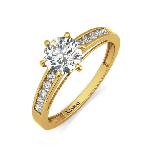 The Anna 9kt gold engagement ring features a stunning large central diamond, beautifully accented by smaller diamonds on the band.