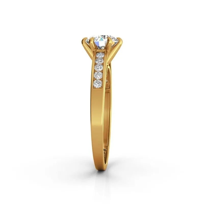 Side view of the Anna 9kt gold engagement ring, a stunning creation showcasing a solitaire diamond with elegantly set small diamonds along the band.