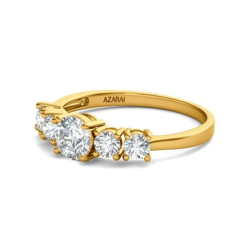 The Circa 9kt gold engagement ring is a stunning piece featuring five round-cut diamonds set gracefully in a row, making it the perfect choice for an elegant engagement ring.