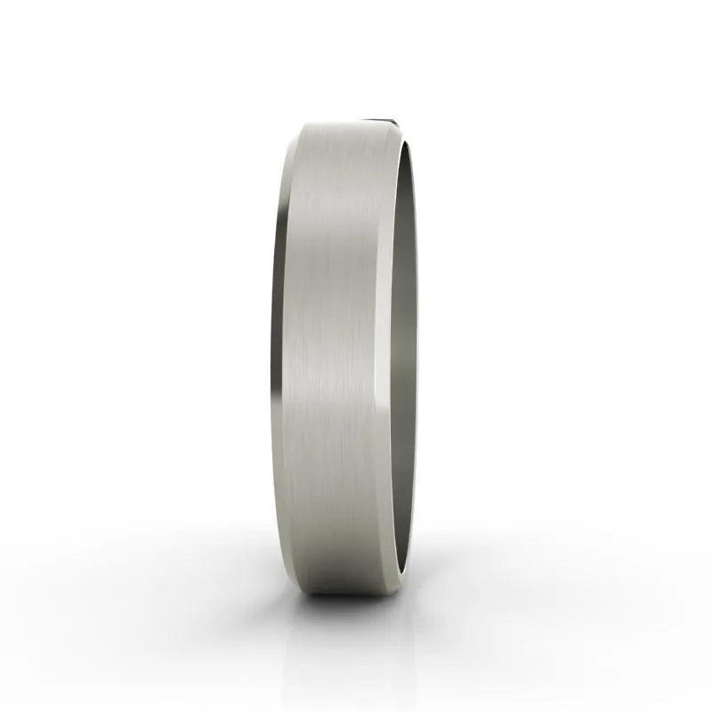 The Laurent titanium men's wedding band features a brushed finish and is showcased from the side against a white background.