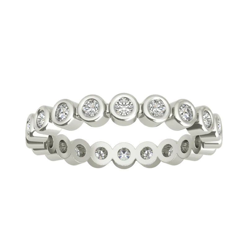 Lynn sterling silver wedding band ON CLEARANCE features a continuous pattern of embedded circular diamonds, making it perfect for an eternity ring.