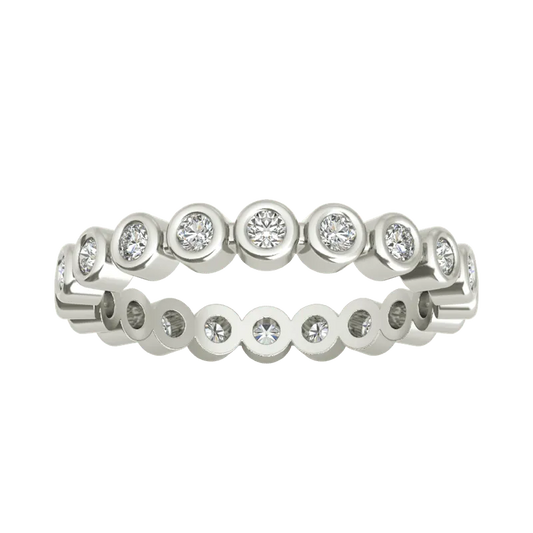 Lynn sterling silver wedding band ON CLEARANCE features a continuous pattern of embedded circular diamonds, making it perfect for an eternity ring.