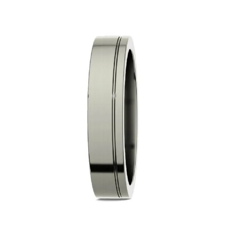 Nova titanium wedding band ON CLEARANCE with a central groove design, FINAL SALE.