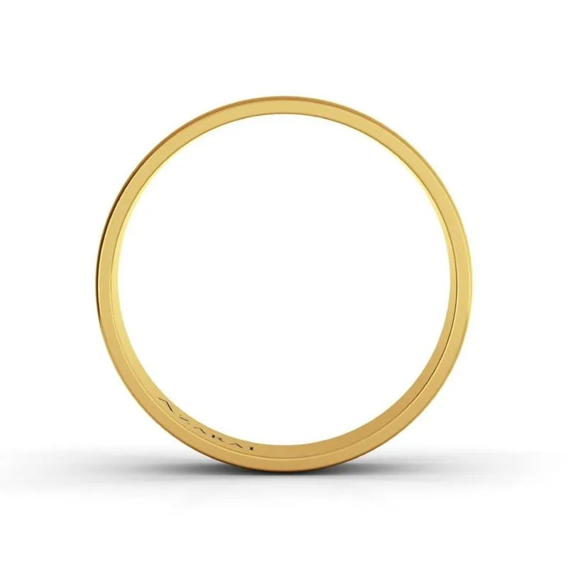 The Signia 9kt gold wedding band, designed for men with a plain and smooth finish, is displayed against a white background.