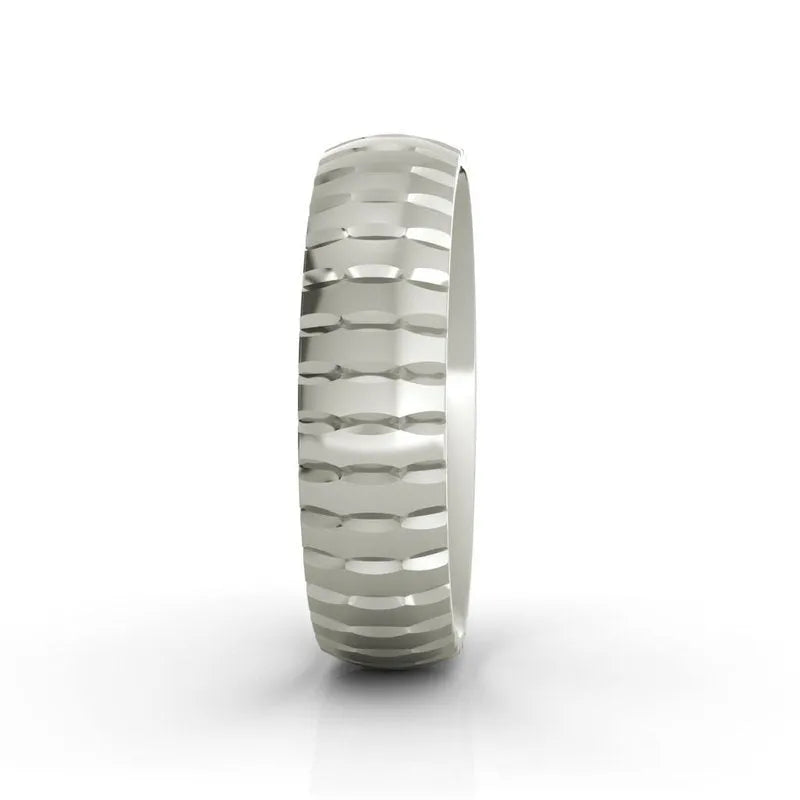 Stafford sterling silver wedding band featuring a textured geometric pattern on its surface, displayed against a plain white background.