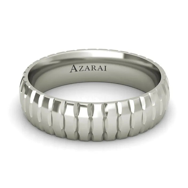 This Stafford sterling silver wedding band, ideal for men's weddings, showcases a textured surface with "AZARAI" engraved on the interior.